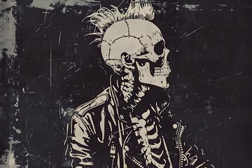 Black and white punk skeleton illustration