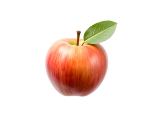 Red apple with green leaf isolated on transparent background