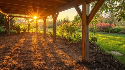 Obraz premium Soft Light Through Outdoor Pergola at Sunset