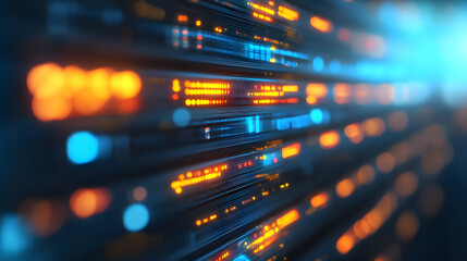 Naklejka premium Impressive wall of led lights in a server room creating a dynamic visual display of technology and illumination in a high-tech computing environment.