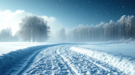 snow field, endless, snowy, white, dark, no trees , no foot prints in snow, snowflakes falling,