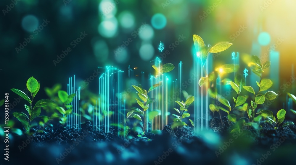 Poster visualizing growth gigapixel bar chart analysis in business data infographic style digital environme