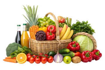 Fresh produce basket filled with colorful fruits and vegetables for healthy living and meal preparation