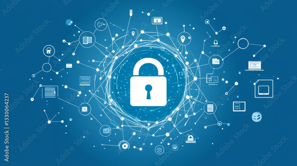Poster protecting data virtual lock icon digital space graphic design high-tech environment close-up view s
