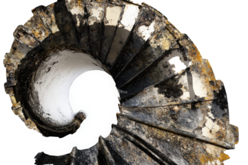 a close up of a broken and rusted spiral Cutout and isolated and transparent background image