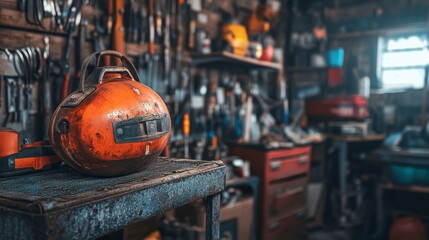 Tools on Metal Rack in Bright Indoor Workshop