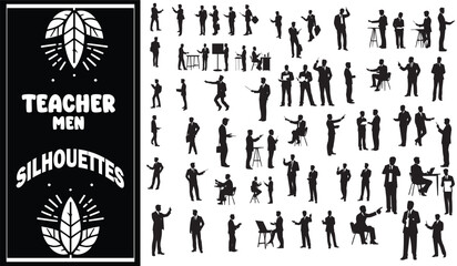 Unique Male Teacher Silhouettes Pack – Global Education, Vintage Chalkboard, and STEM Teaching Themes