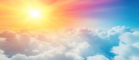 Obraz premium Colorful Sunrise Above Clouds, Aerial View, Peaceful