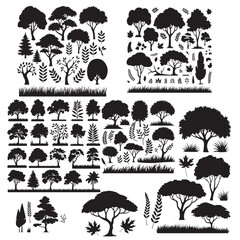 set of tree silhouettes