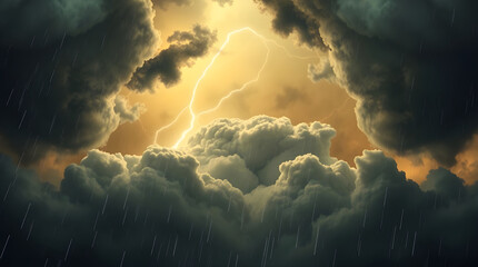 Intense dramatic weather adorable, charming Bitcoin amidst stormy skies and high tension.