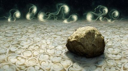 Alien Planet Landscape with Rocky Outcrop