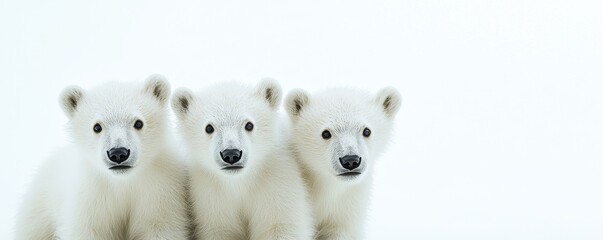 Three adorable polar bear cubs posing together. © Aris Suwanmalee