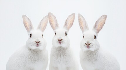 Obraz premium Three adorable white rabbits on a clean background.