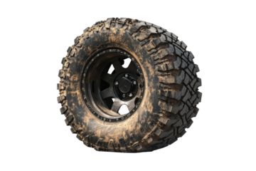 a tire with a black rim and a black wheel Cutout and isolated and transparent background image