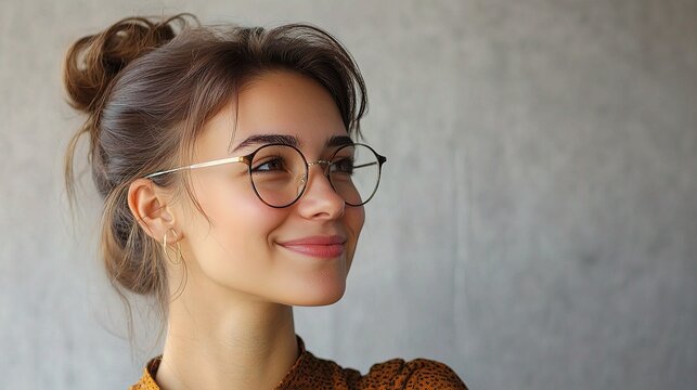 Happy Professional Woman with Glasses Smiling Against Neutral Background