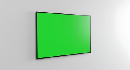 Displaying Modern Television with a Green Screen on a Clean Wall