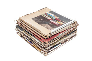 a stack of old magazines on a white background Cutout and isolated and transparent background image