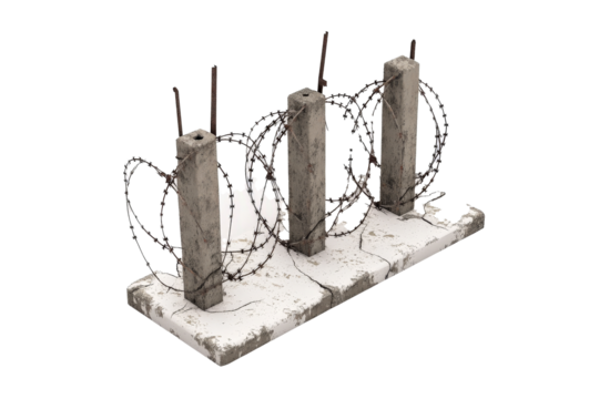 barbed fence 3d model Cutout and isolated and transparent background image