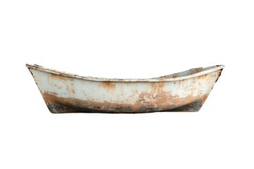 an old boat is sitting on a white surface Cutout and isolated and transparent background image