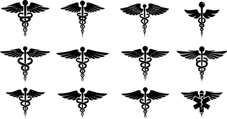 Snake medical icon, caduceus vector sign
