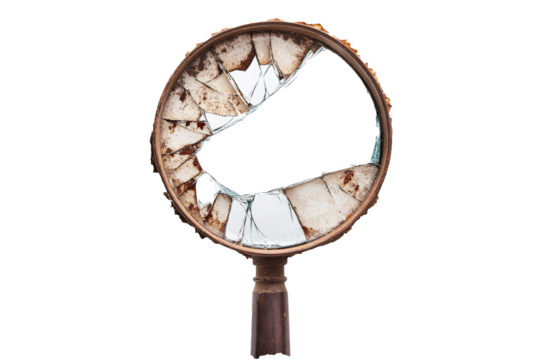 a broken mirror on a white background Cutout and isolated and transparent background image