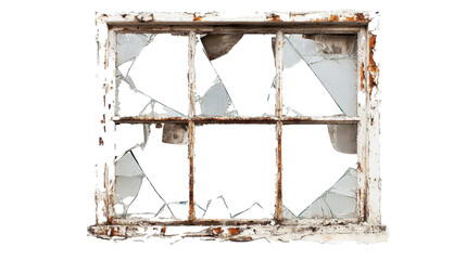 a broken window with a broken glass Cutout and isolated and transparent background image