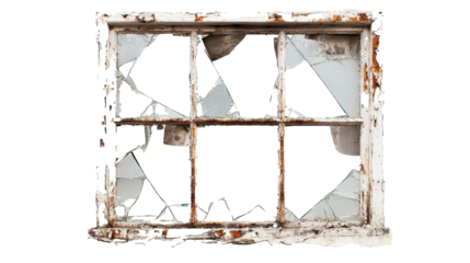 a broken window with a broken glass Cutout and isolated and transparent background image