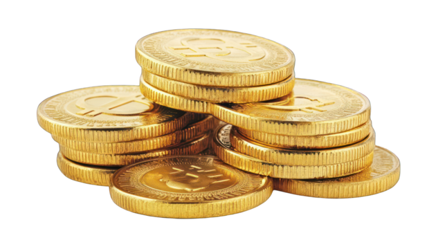 Stacked gold coins with Bitcoin symbol isolated