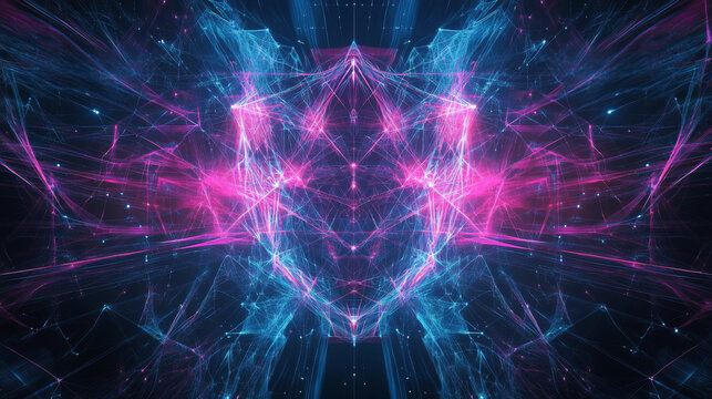 A futuristic digital background featuring abstract connections, representing artificial intelligence, blockchain, and big data technology