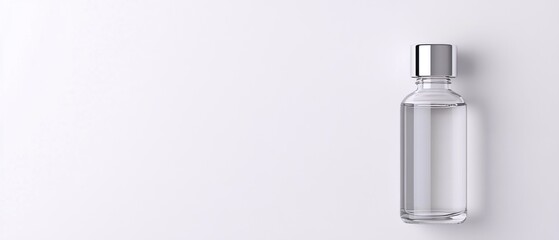 Clear Glass Bottle with Silver Cap on White Background