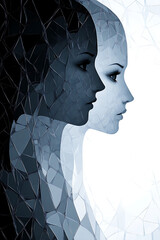 Profiles in glass texture showcasing duality in artistic representation