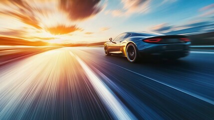 High-Speed Luxury Sports Car Racing Down a Sunlit Highway