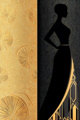 Elegant silhouette in glamorous gold cover with Art Deco design elements