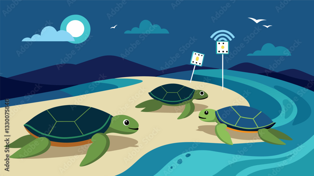 Poster electronic sensors p on a colony of sea turtles collect data on their nesting habits aiding in effor