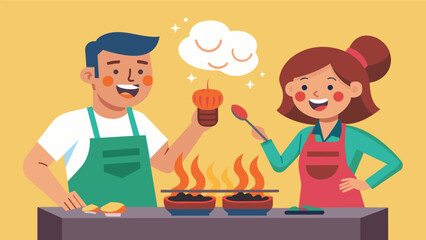 Fototapeta premium The sizzling sounds of meat cooking on the grill mingle with the laughter and chatter of customers at this popular sopes and gorditas stand.. Vector illustration