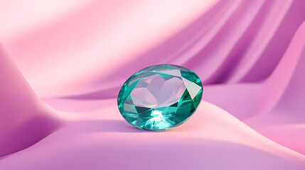 Oval emerald rich green brilliance radiant shine on a light lavender background. Emerald Shine. Illustration