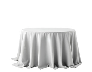 White round tablecloth with folds isolated on transparent background