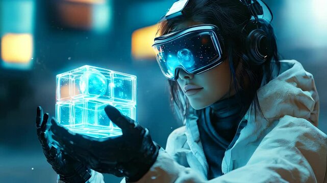 video of A cyborg woman commanding planets and a mysterious cube