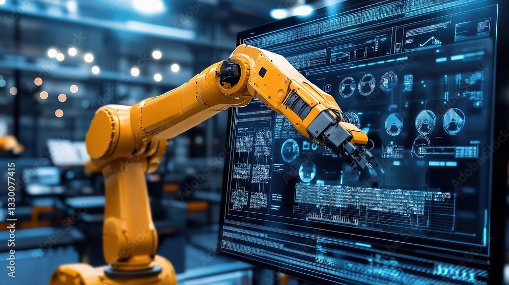 Poster intelligent automation machine arm interacting with digital interfaces