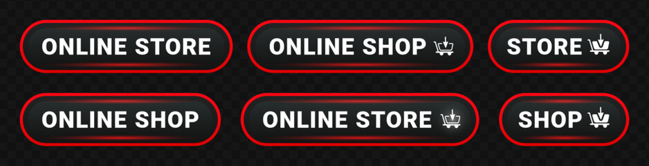 Fototapeta premium Online store and shop button icon set isolated on black background