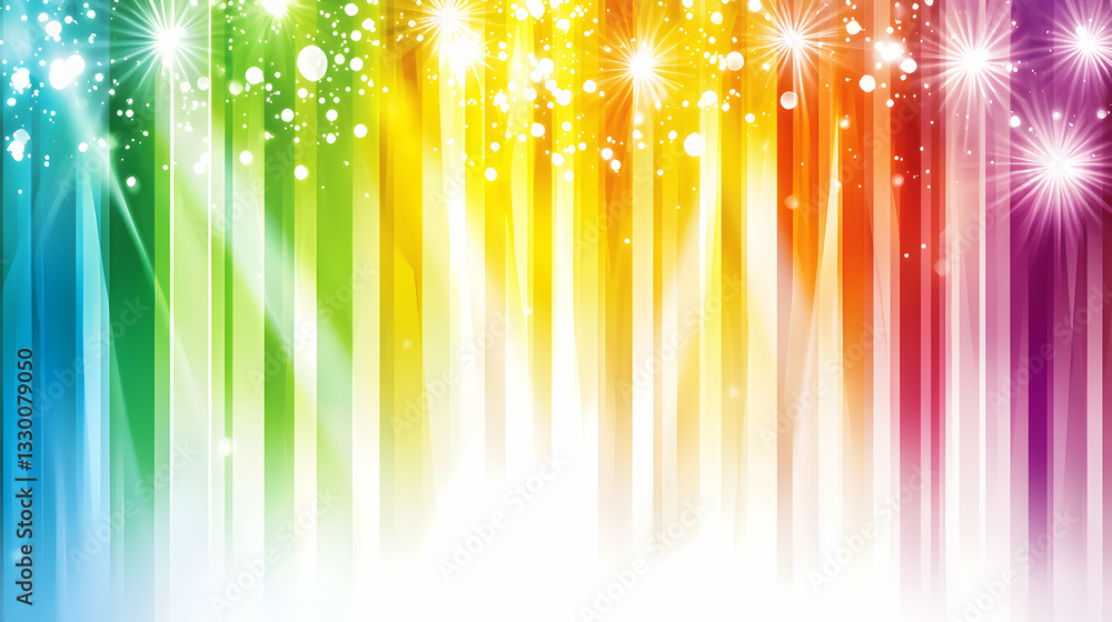 Poster abstract colorful light rays and sparkling particles bursting from above