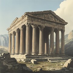 Obraz premium Parthenon bathed in sunset hues atop the Greek Acropolis image