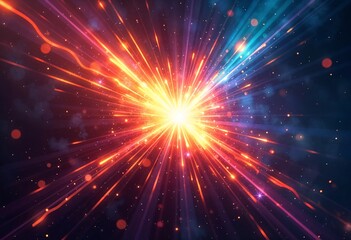 Naklejka premium Cosmic Explosion Background Abstract Energy Burst, Fiery Light Rays, Space Nebula, Big Bang Concept, and Vibrant Galactic Supernova Effect