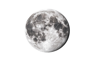 Detailed full moon against black sky with visible craters and surface texture, cut out