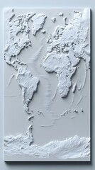 White world map relief, topography, geography background