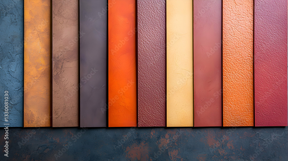 Poster colorful textured panels arranged vertically sample colors with rustic background
