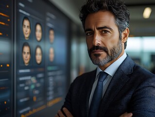 Executive reviewing facial recognition data