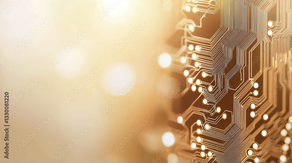 Poster close up of circuit board with intricate patterns and glowing lights, symbolizing technology and inn