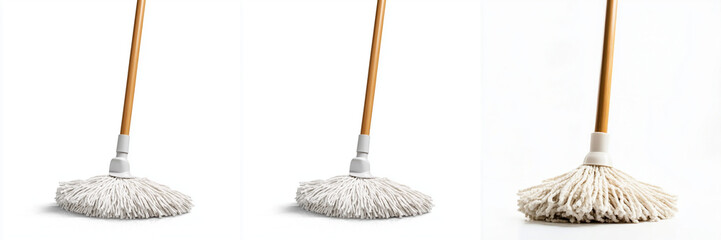 Set of mop with a wooden, Wooden, Mop isolated on a transparent background