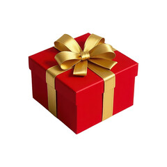 A red gift box with a gold ribbon, a festive holiday present isolated for any celebration